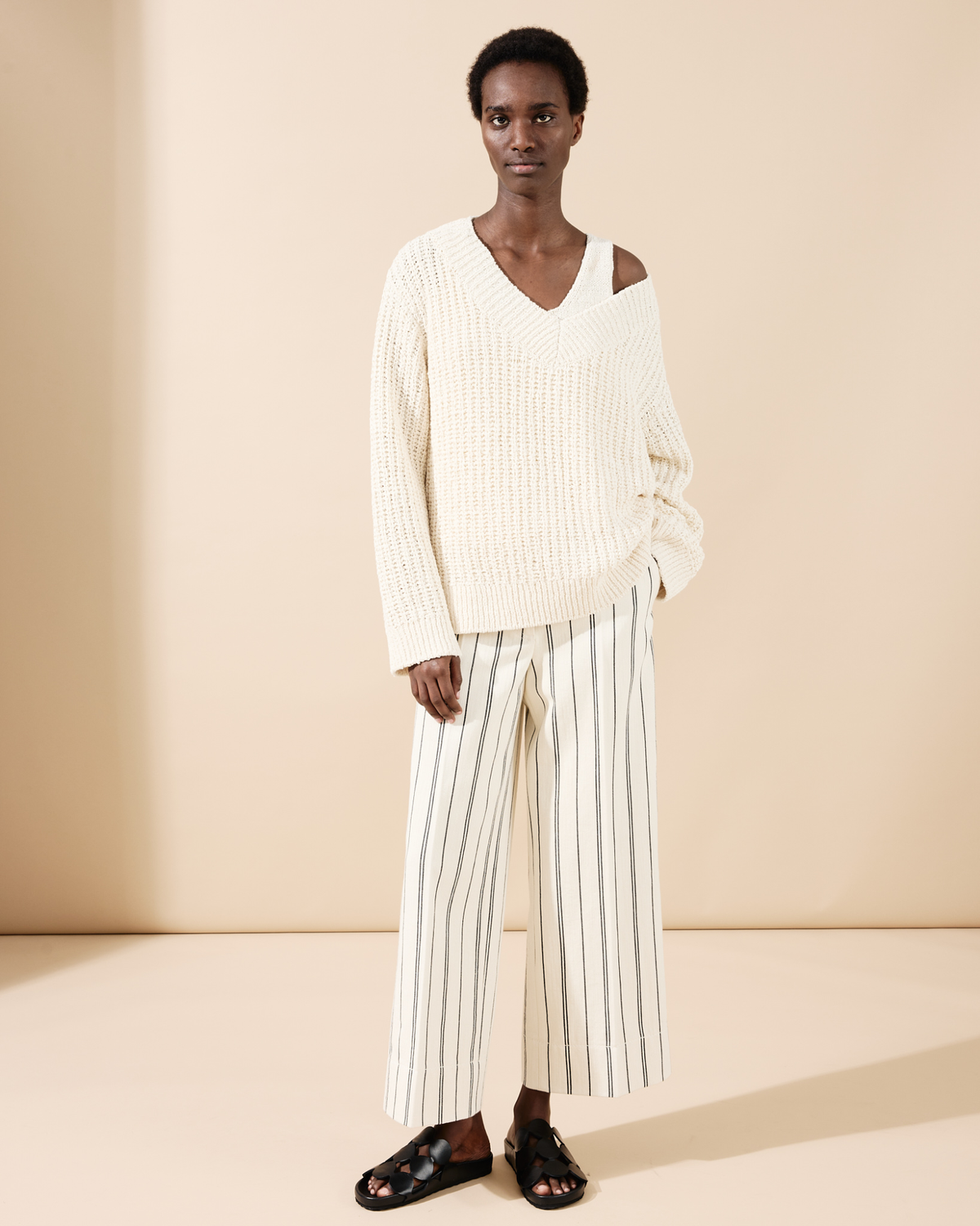Designer Gestreifte Culotte-Hose aus leichter Baumwolle - Bunt - Ecru - Weiss #editorial