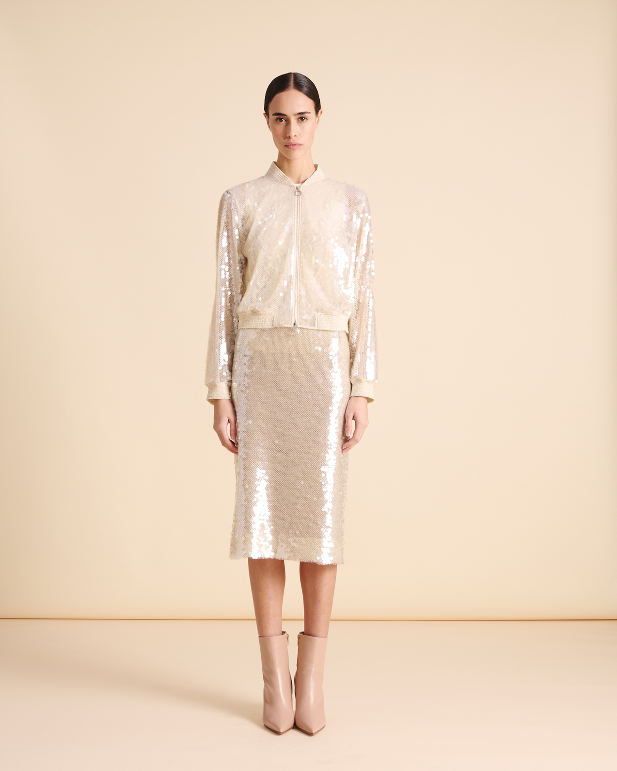 Designer Pailletten-Bleistiftrock - Grau - Beige