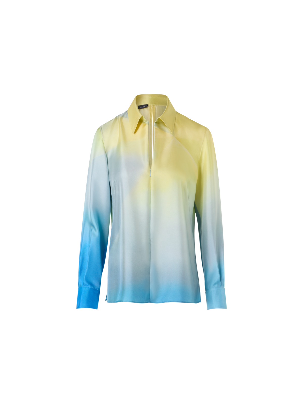 Designer Tunika-Bluse aus Seidentwill mit Sonnenstrahlen-Print - Blau - Bunt