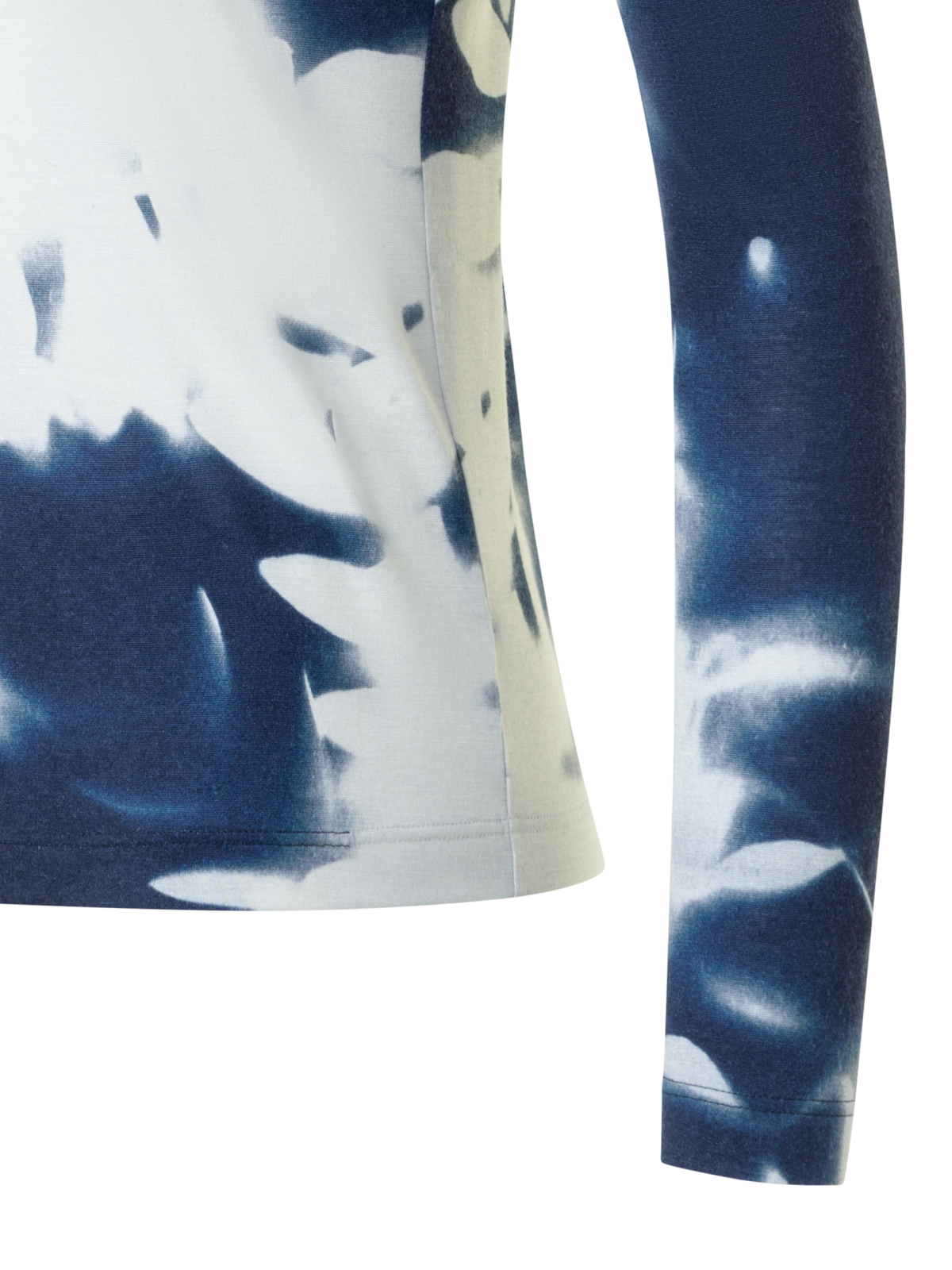 Designer Kaschmir-Seiden-Top mit Wildflower Print - Dunkelblau - Blau - Bunt