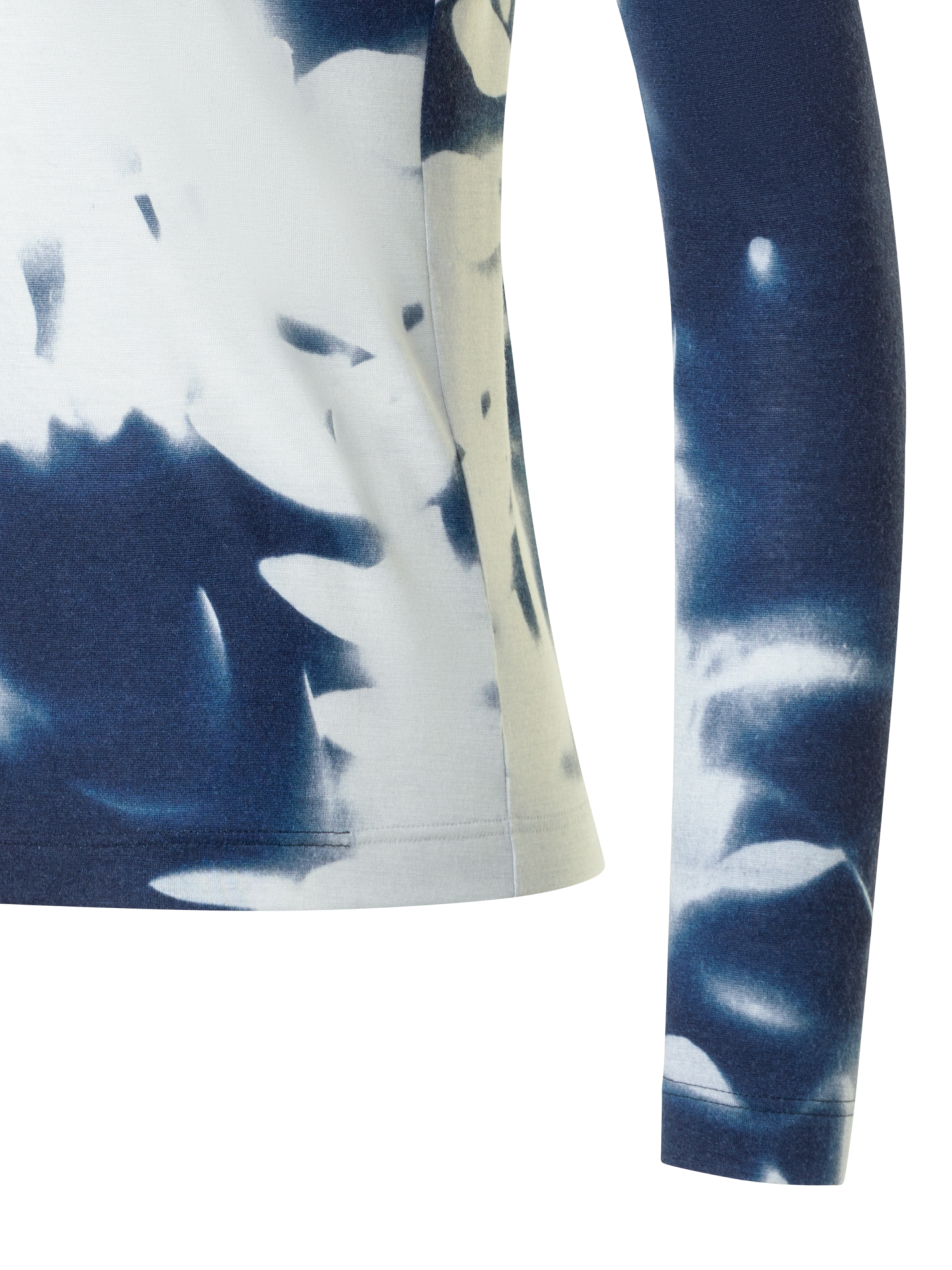 Designer Kaschmir-Seiden-Top mit Wildflower Print - Dunkelblau - Blau - Bunt