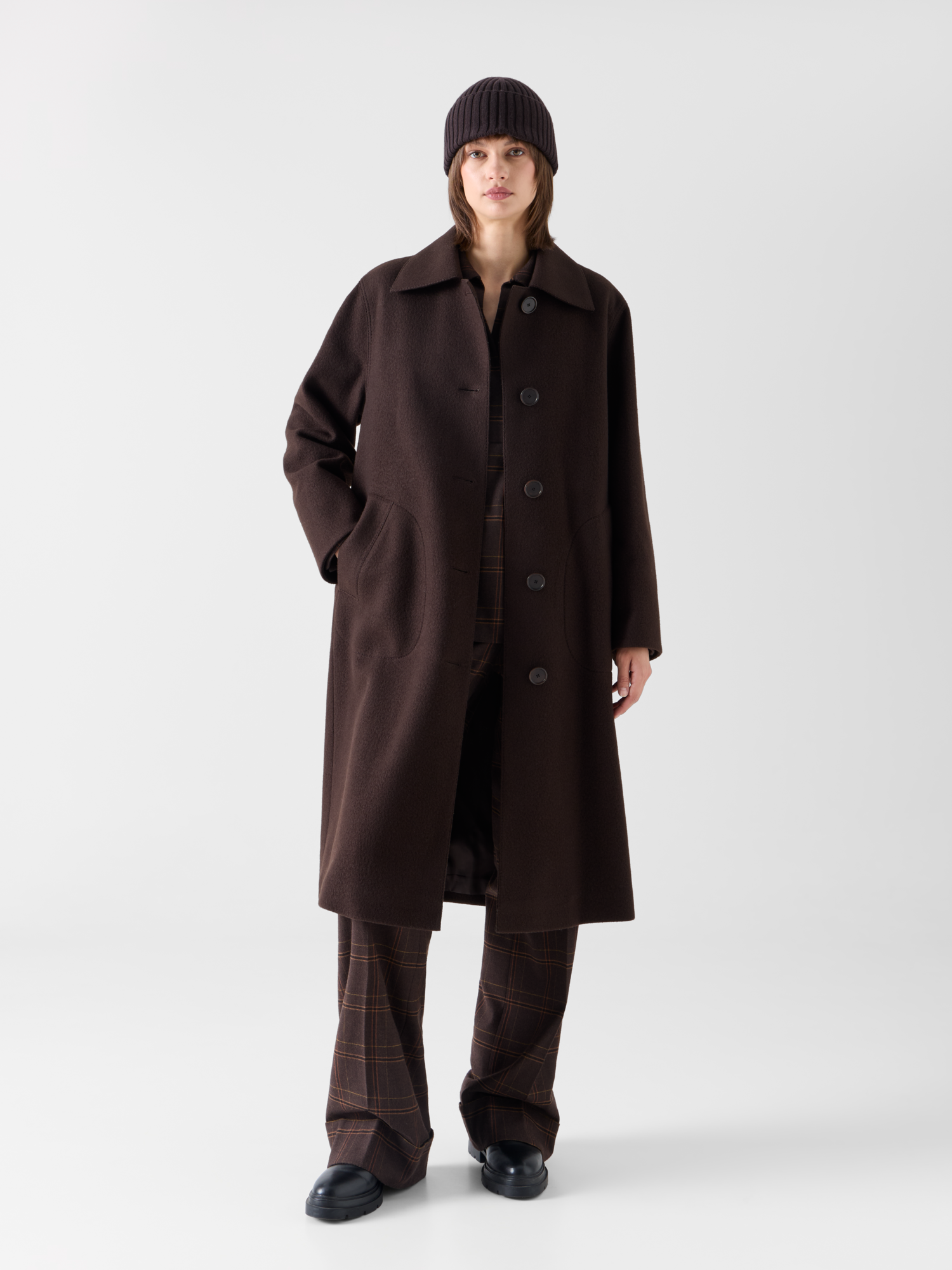 Designer Langer Car Coat in Heavy Taglio Vivo - Braun 
