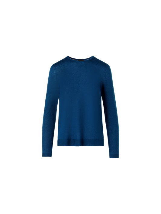 Designer Langärmeliger Strickpullover aus Kaschmir-Seide - Blau