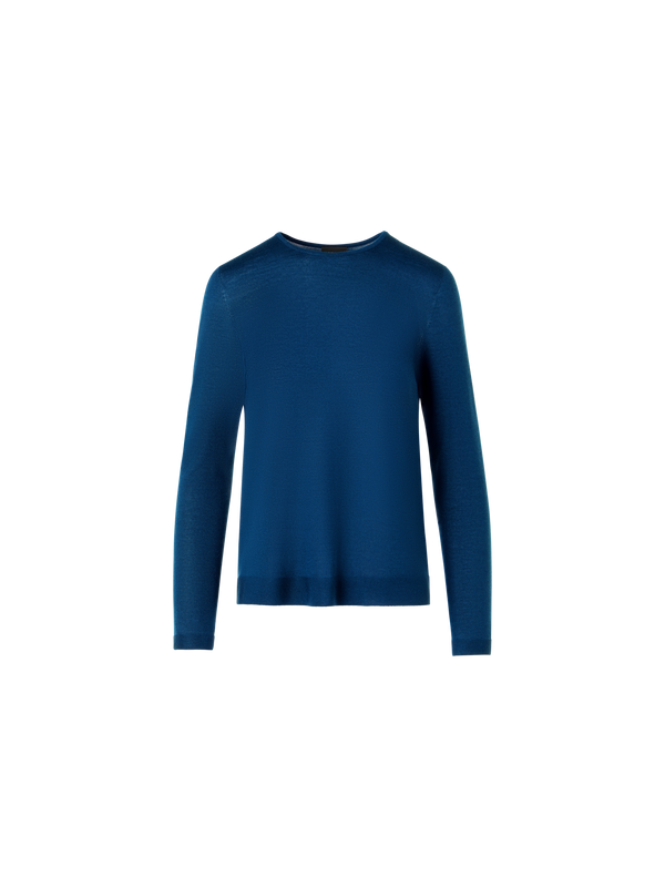 Designer Langärmeliger Strickpullover aus Kaschmir-Seide - Blau