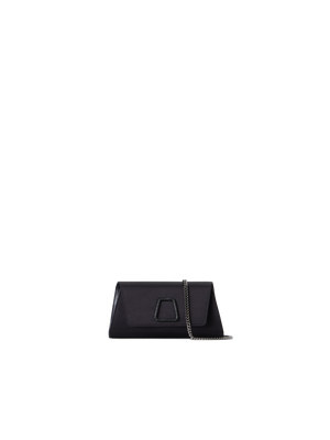 Designer Anouk Mini Trapez-Clutch aus Seidensatin - Schwarz