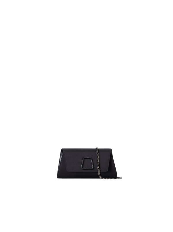 Designer Anouk Mini Trapez-Clutch aus Seidensatin - Schwarz