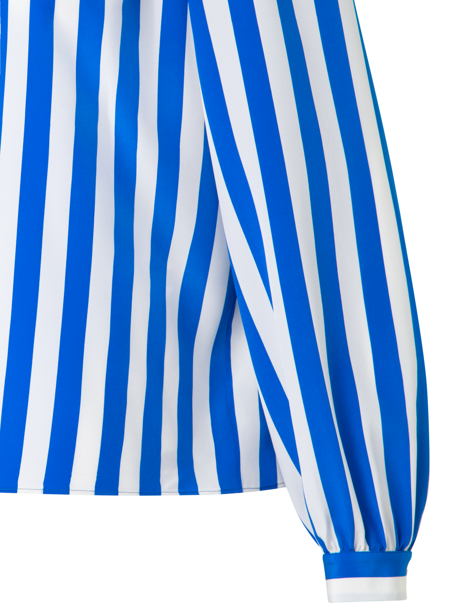 Designer Seidenbluse mit Deck Chair Stripe Druck - Blau - Bunt - Weiss