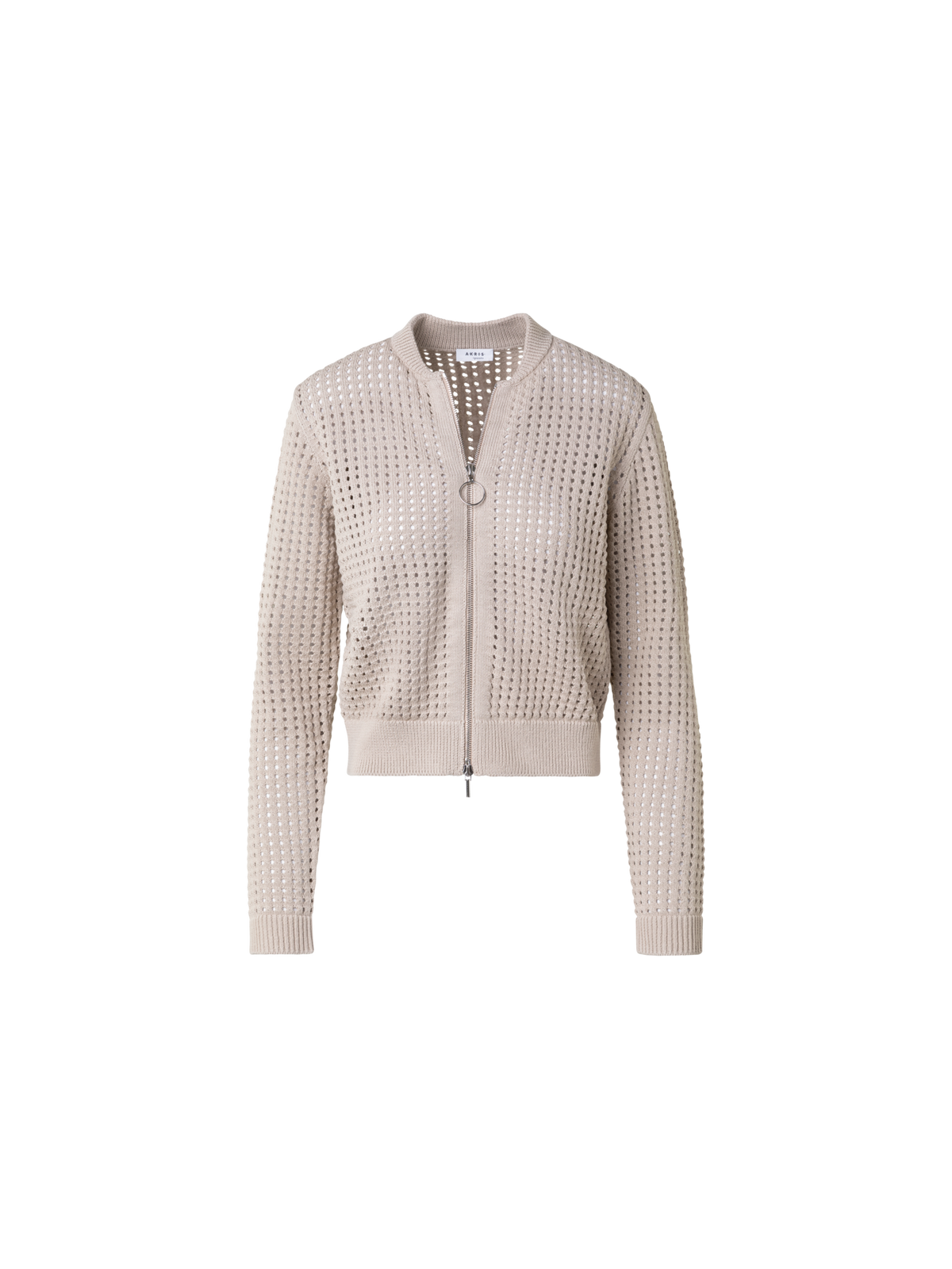Designer Baumwoll-Mesh-Strickjacke im Bomber-Stil - Beige