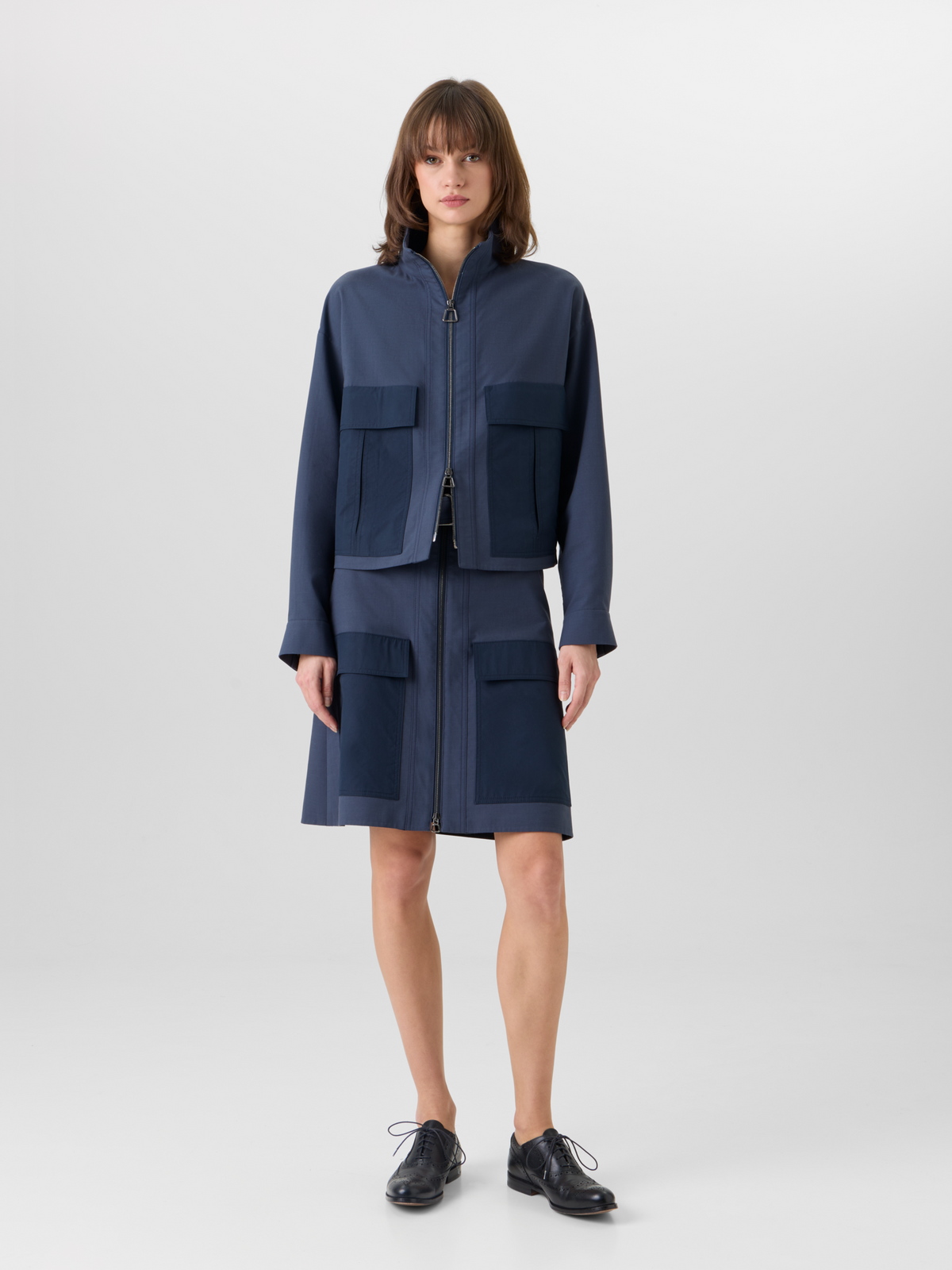 Designer Bleistiftrock aus Baumwoll-Doubleface - Blau #editorial