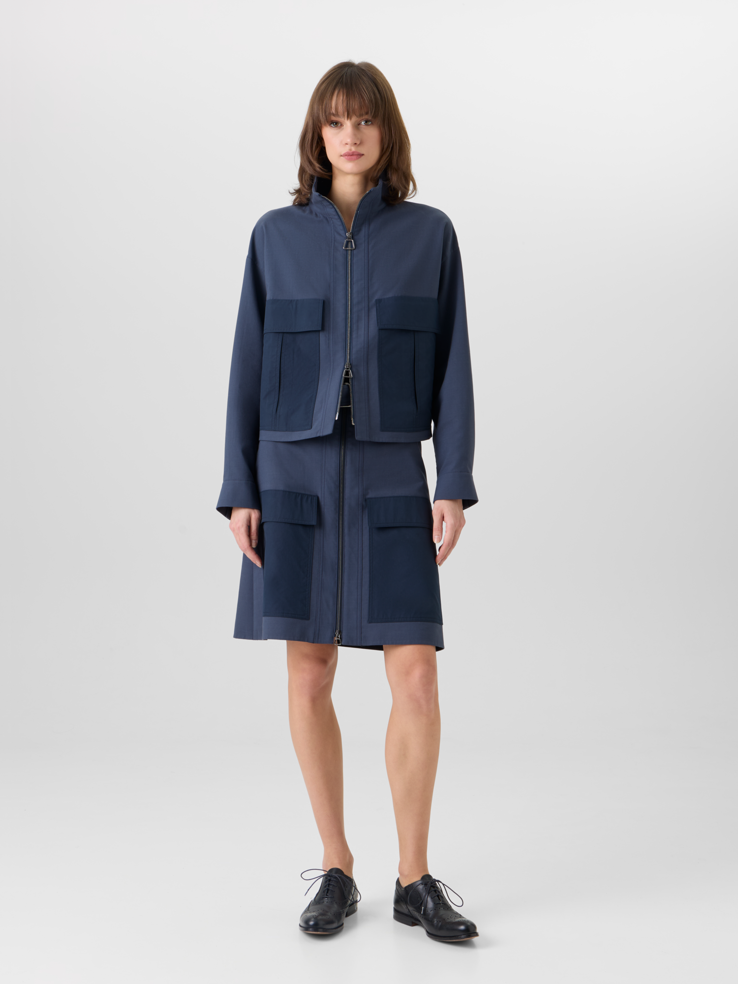 Designer Bleistiftrock aus Baumwoll-Doubleface - Blau 