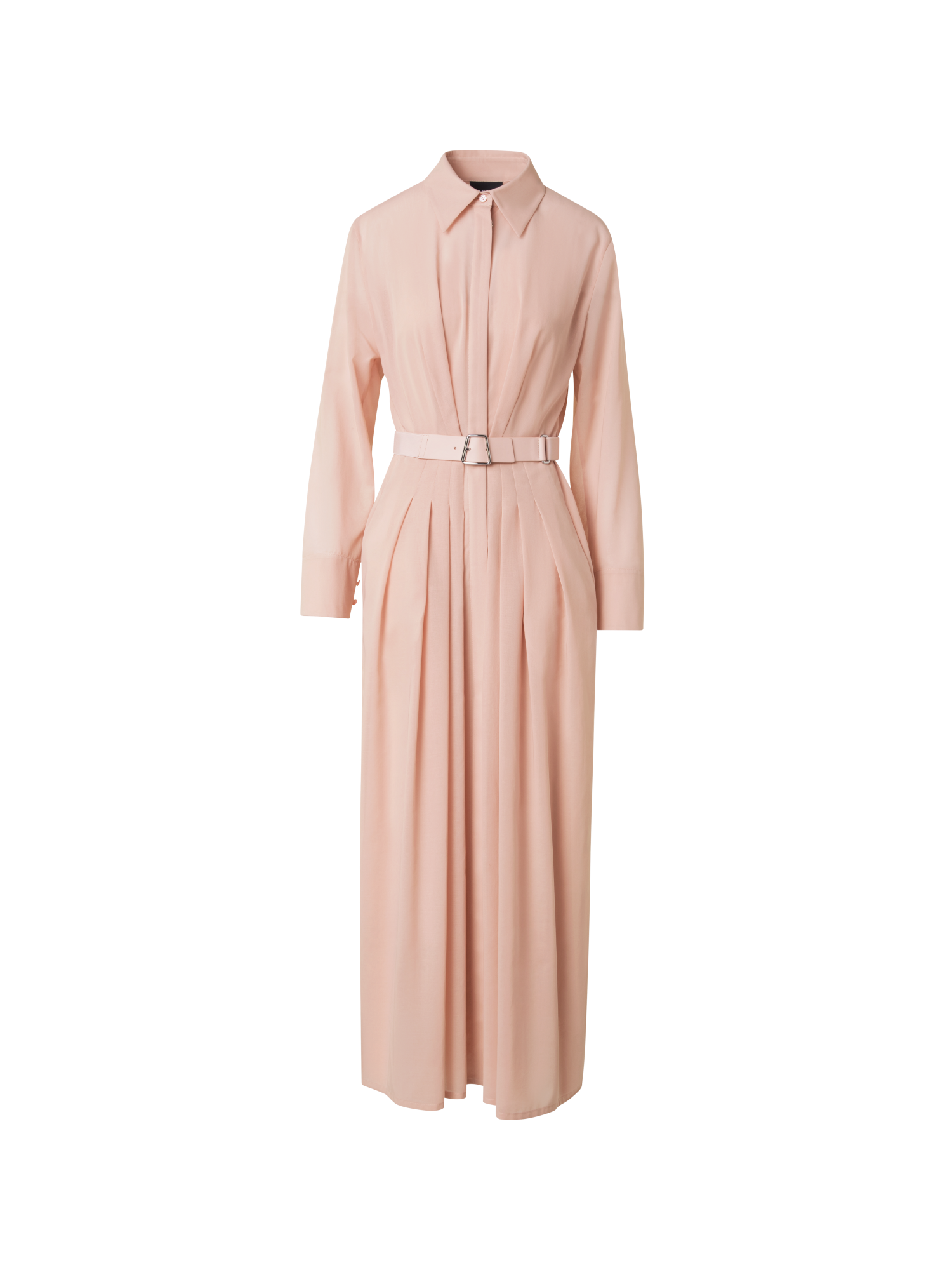 Designer Langärmeliges Baumwoll-Blusenkleid mit Gürtel - Beige