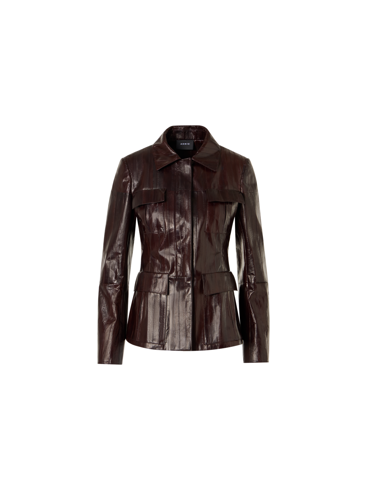 Designer Taillierte Jacke aus lackiertem Aalleder - Braun