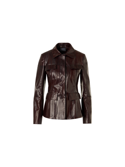 Designer Taillierte Jacke aus lackiertem Aalleder - Braun