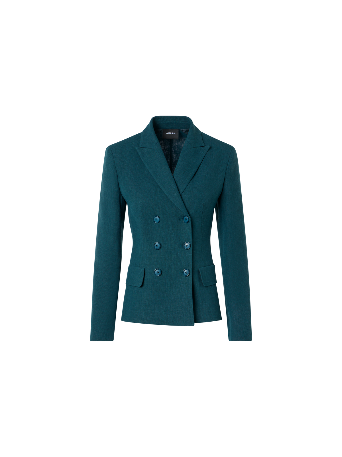 Designer Hannah Taillierte Zweireiher-Jacke aus Leinen-Wolle - Grün