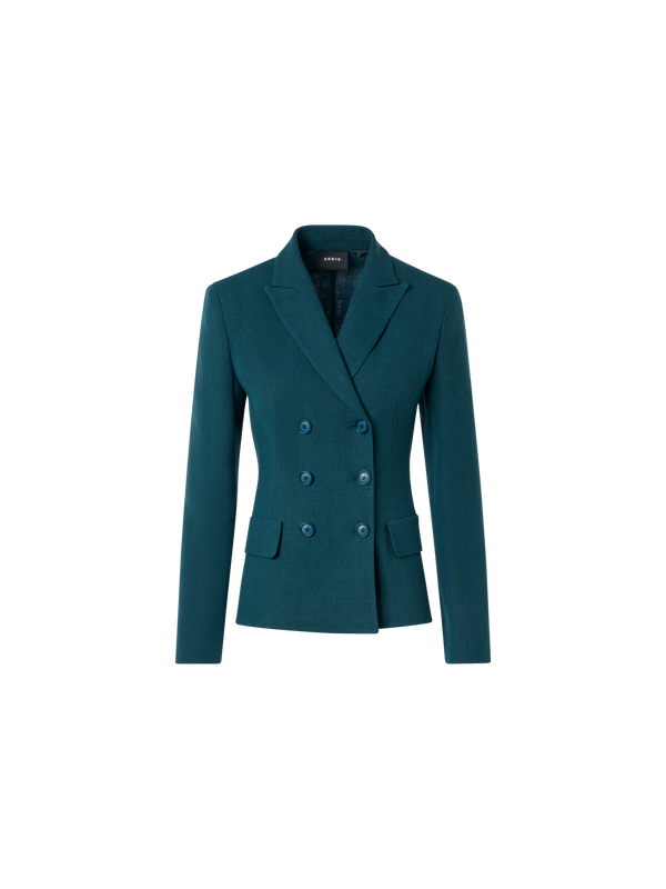 Designer Hannah Taillierte Zweireiher-Jacke aus Leinen-Wolle - Grün