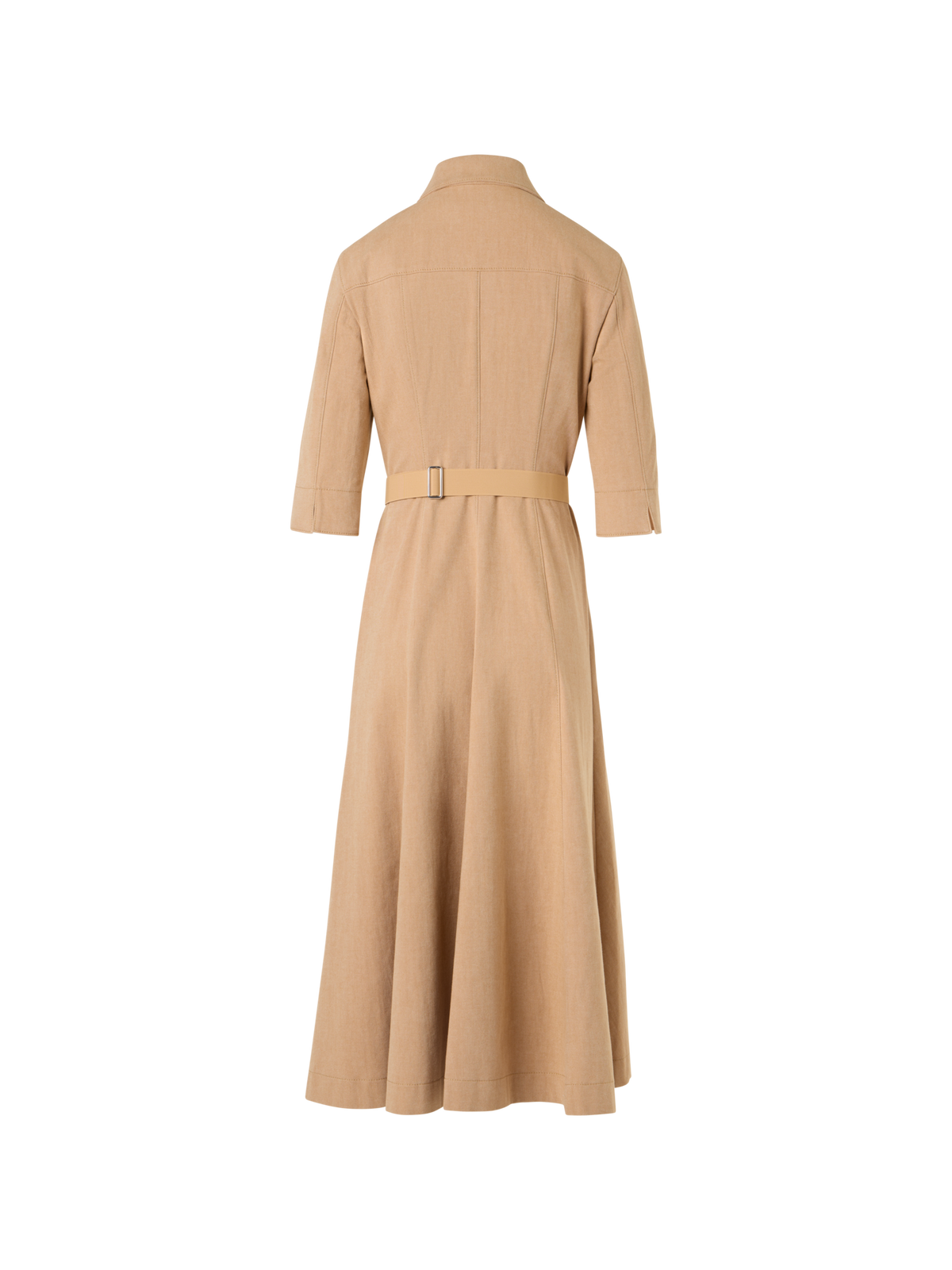 Designer A-Linien-Midikleid aus Baumwoll-Denim-Stretch - Beige
