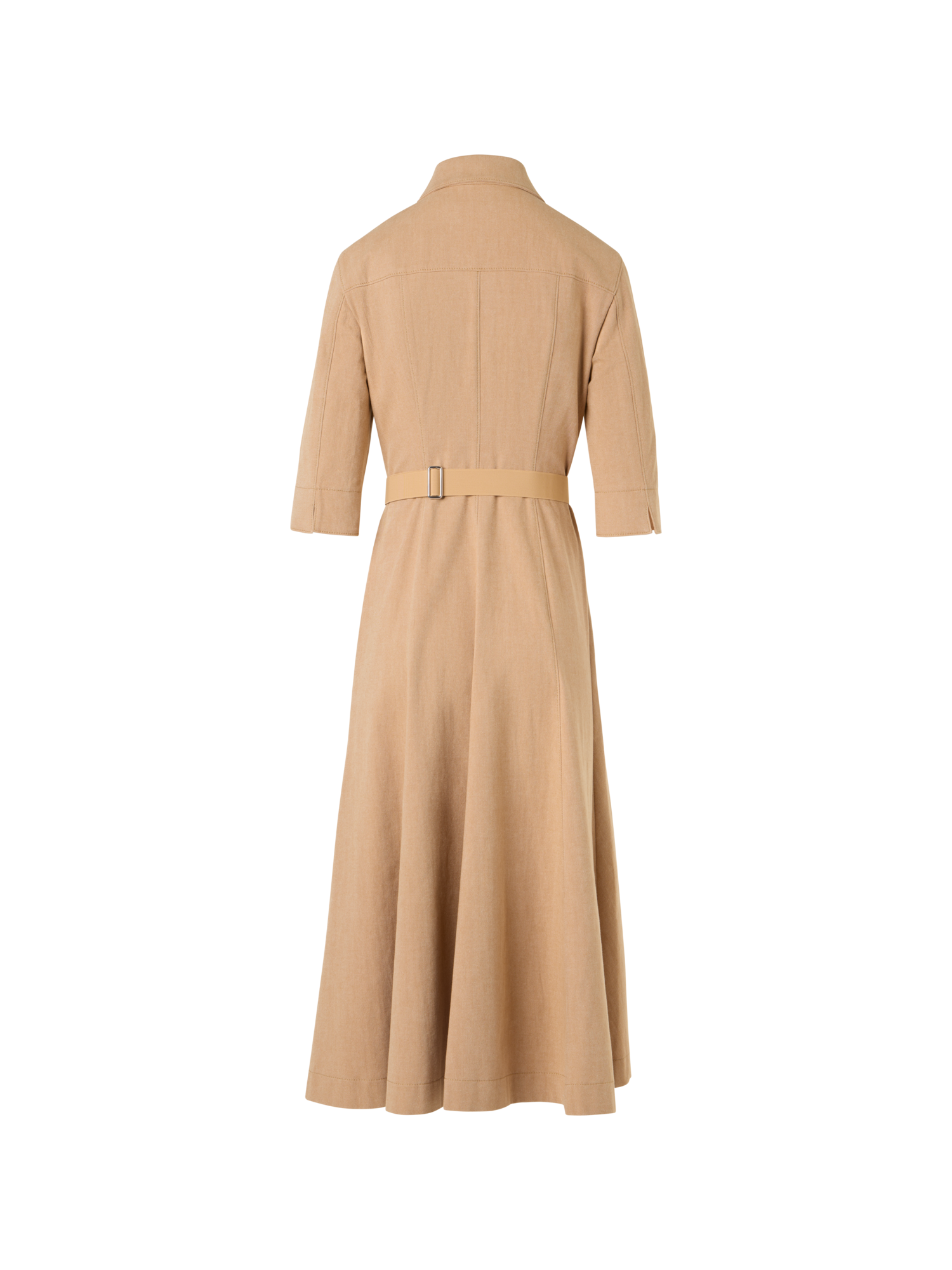 Designer A-Linien-Midikleid aus Baumwoll-Denim-Stretch - Beige