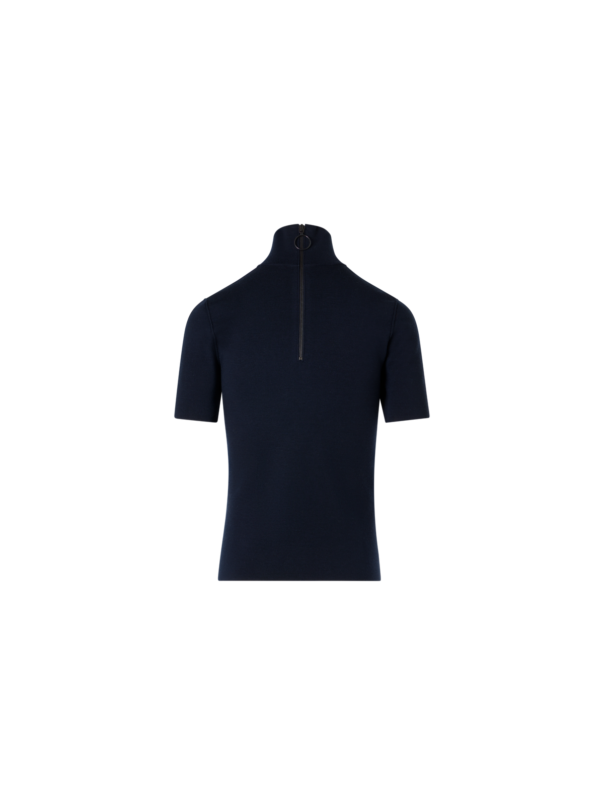 Designer Kurzarm-Pullover aus Woll-Milano-Strick - Dunkelblau