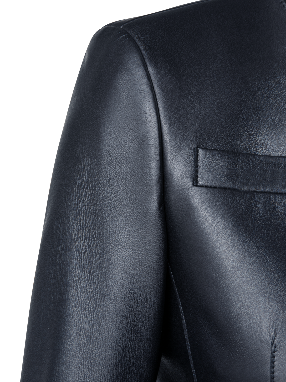 Designer Kurze Lederjacke - Dunkelblau - Blau