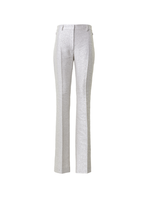 Designer Leicht Schlaghose aus Leinen mit Pailletten - Silber - Grau