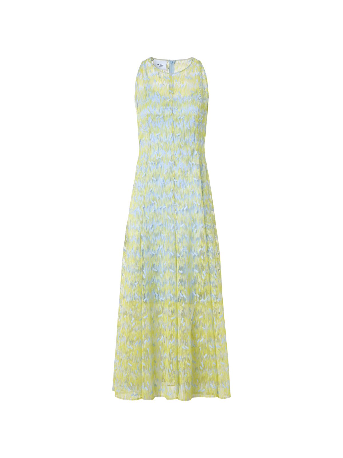 Designer Transparentes ausgestelltes Midikleid mit Scribble-Dot-Stickerei - Blau - Gelb