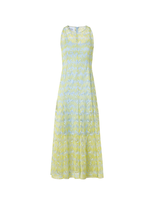 Designer Transparentes ausgestelltes Midikleid mit Scribble-Dot-Stickerei - Blau - Gelb
