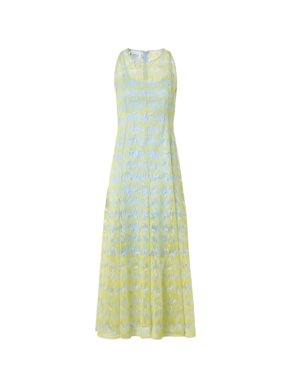 Designer Transparentes ausgestelltes Midikleid mit Scribble-Dot-Stickerei - Blau - Gelb