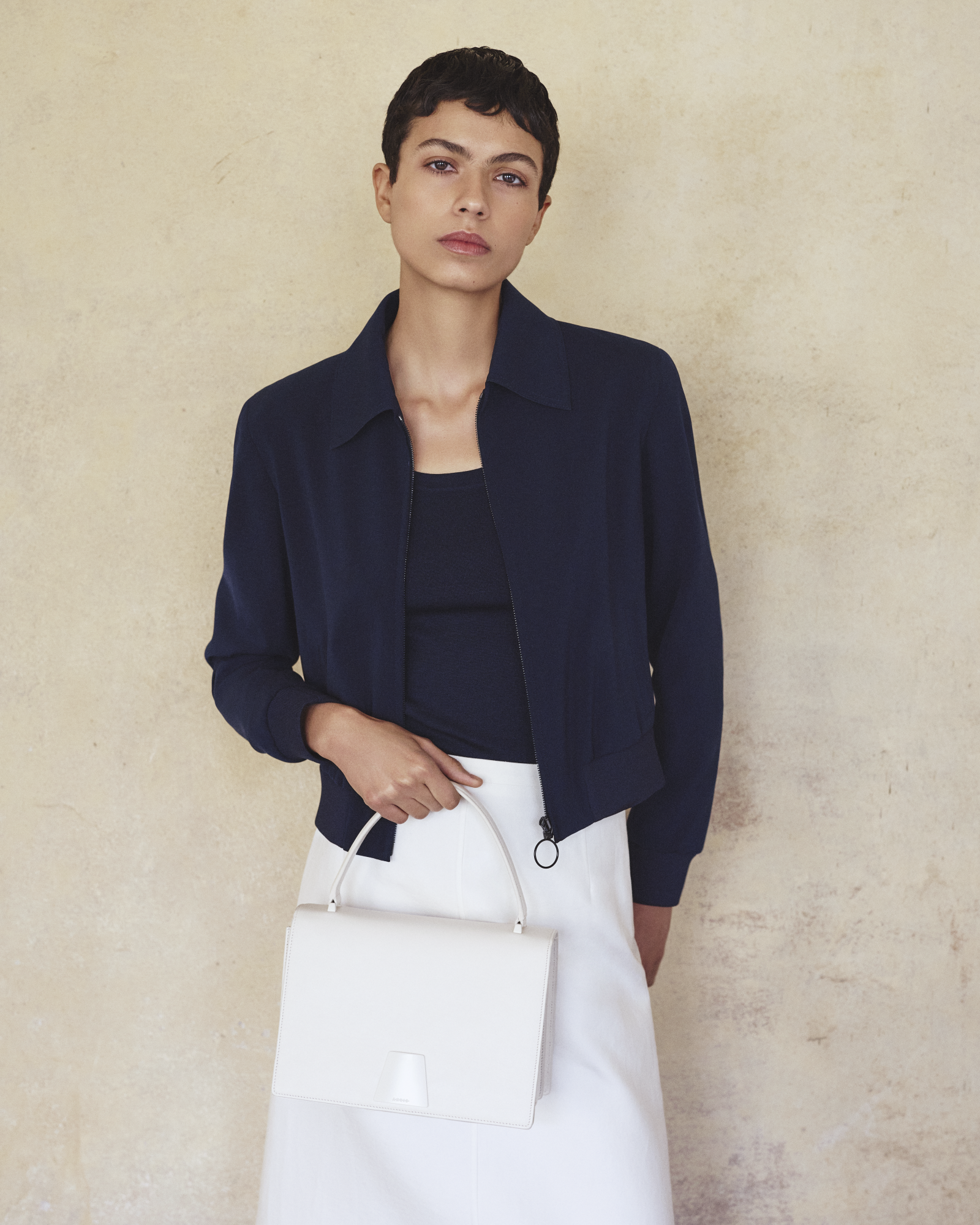 Designer Strick-Tank-Top aus Seiden-Stretch - Dunkelblau - Blau 