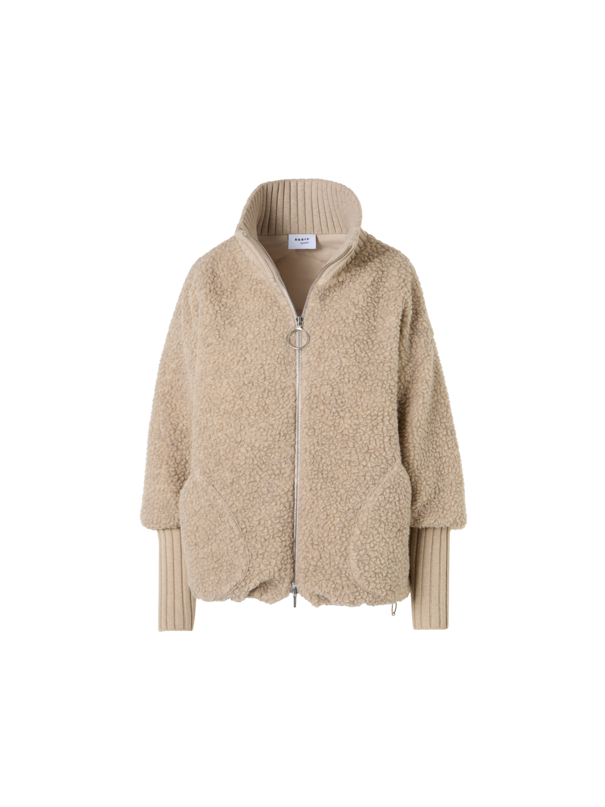 Designer Gesteppte Fleece-Bouclé-Jacke mit hohen Bündchen - Beige