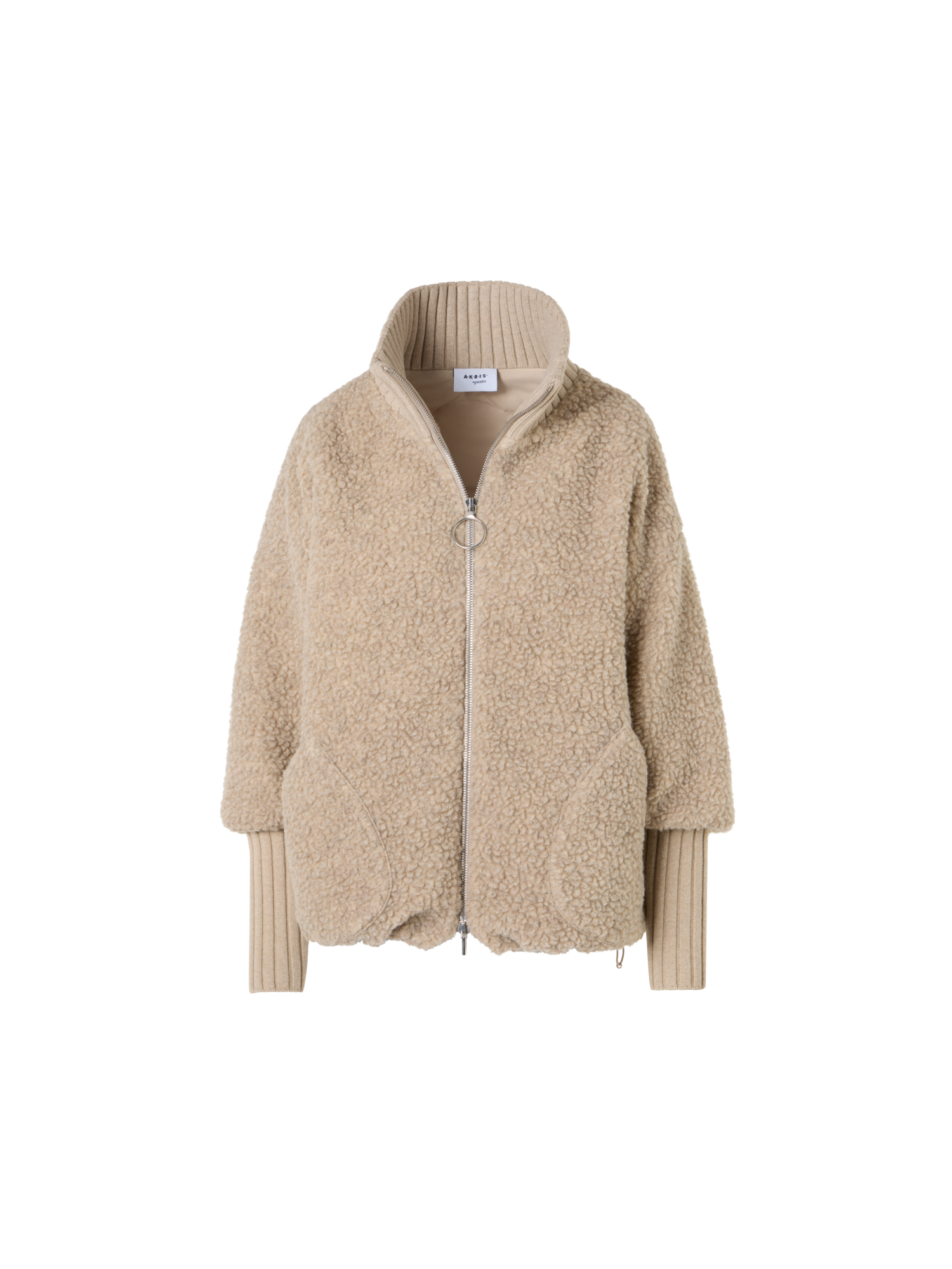 Designer Gesteppte Fleece-Bouclé-Jacke mit hohen Bündchen - Beige