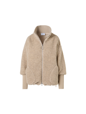 Designer Gesteppte Fleece-Bouclé-Jacke mit hohen Bündchen - Beige