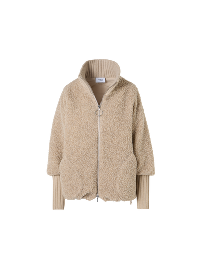 Designer Gesteppte Fleece-Bouclé-Jacke mit hohen Bündchen - Beige