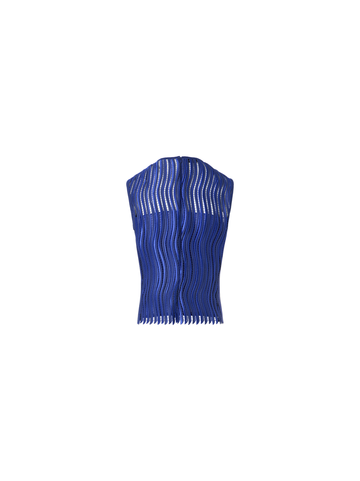 Designer Ärmellose Bluse aus Wave-Guipure - Blau