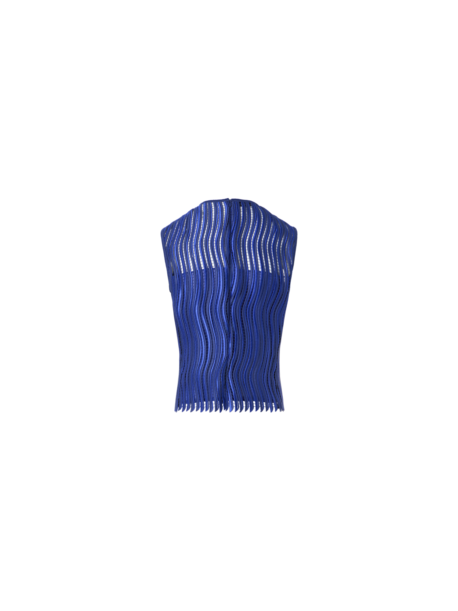 Designer Ärmellose Bluse aus Wave-Guipure - Blau