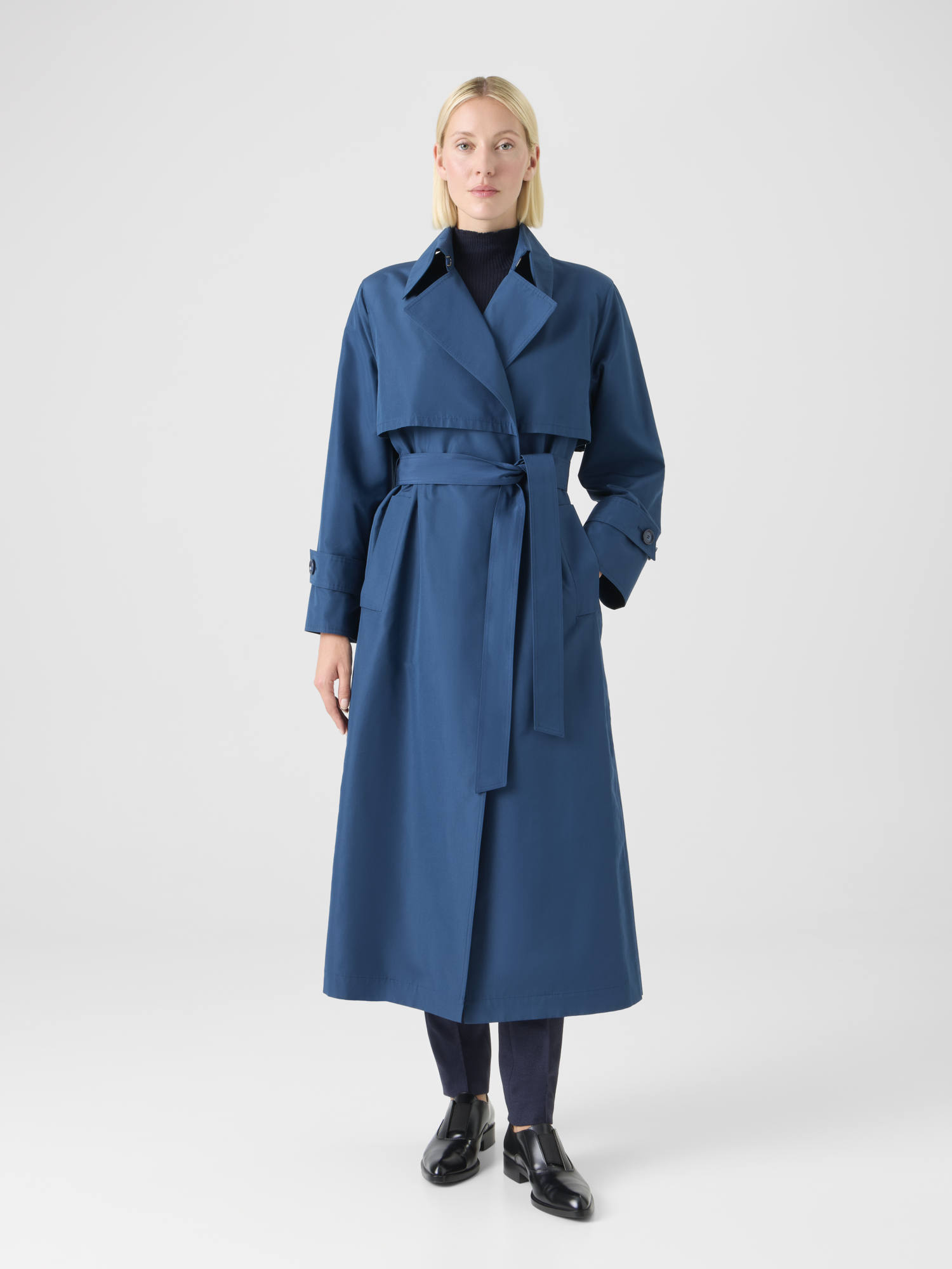 Designer Übergrosser Trenchcoat aus Seidenpopeline - Dunkelblau - Blau 