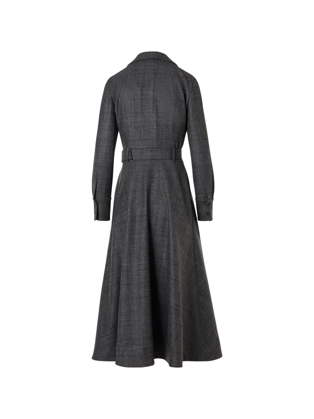 Designer Fit and Flair Midi Shirt Dress in Wool Flannel Plaid - Grau - Schwarz