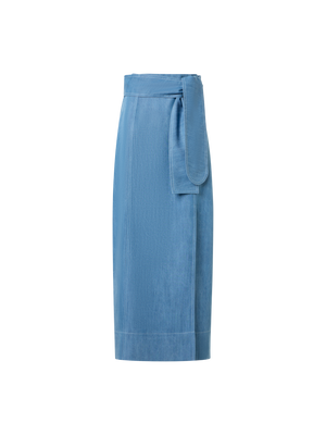 Designer Midi-Bleistiftrock aus Viskose-Denim mit Wickeldetail - Blau