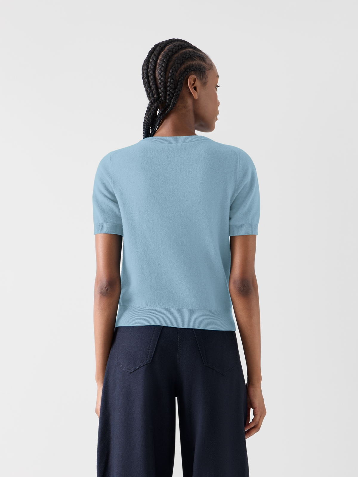 Designer Kurzarm-Pullover aus Wolle-Kaschmir - Blau 