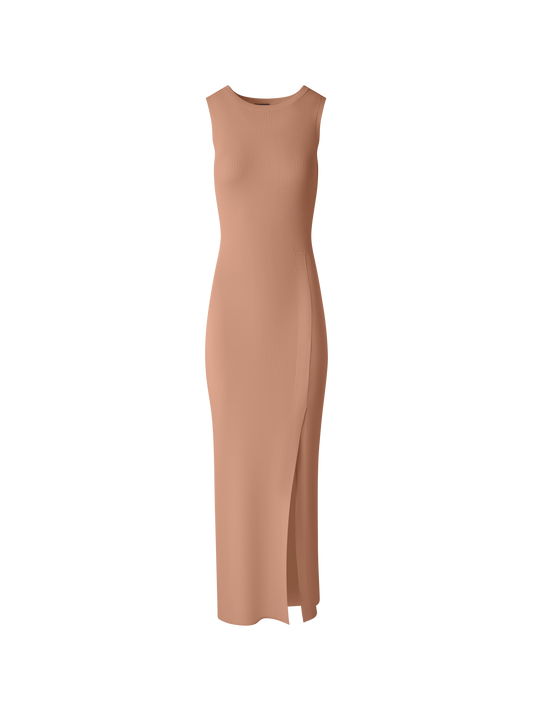 Designer Tailliertes Strickkleid mit Seitenschlitz - Beige