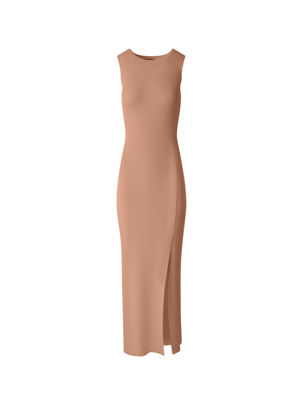 Designer Tailliertes Strickkleid mit Seitenschlitz - Beige