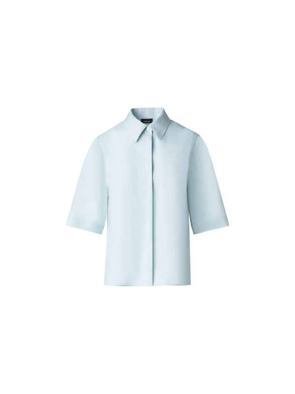 Designer Boxy-Hemdbluse aus Leinen - Blau