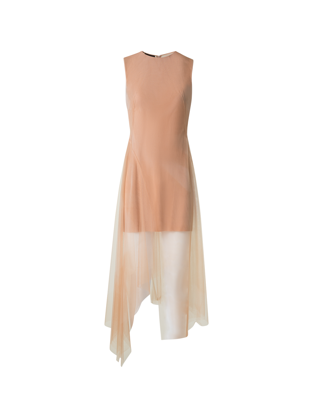 Designer Transparentes Tüll-Kleid mit Chiaroscuro Druck - Beige