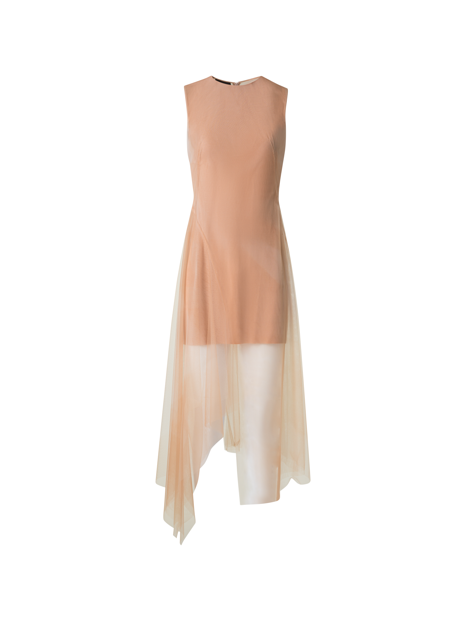 Designer Transparentes Tüll-Kleid mit Chiaroscuro Druck - Beige