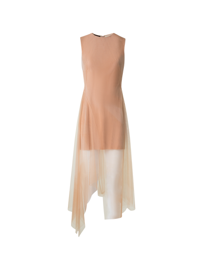 Designer Transparentes Tüll-Kleid mit Chiaroscuro Druck - Beige