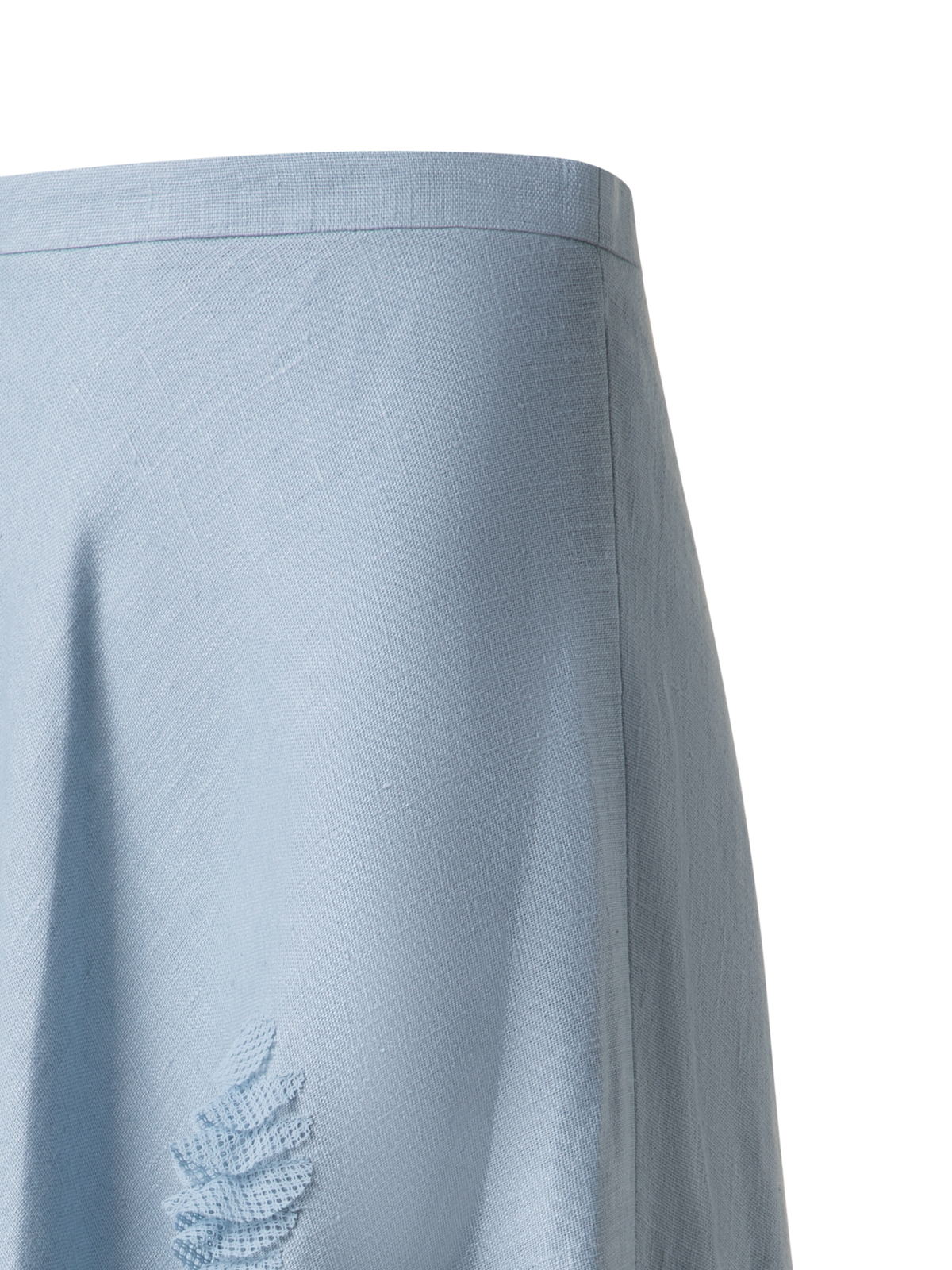 Designer Midirock aus Leinen mit 3D Carnation Detail - Blau