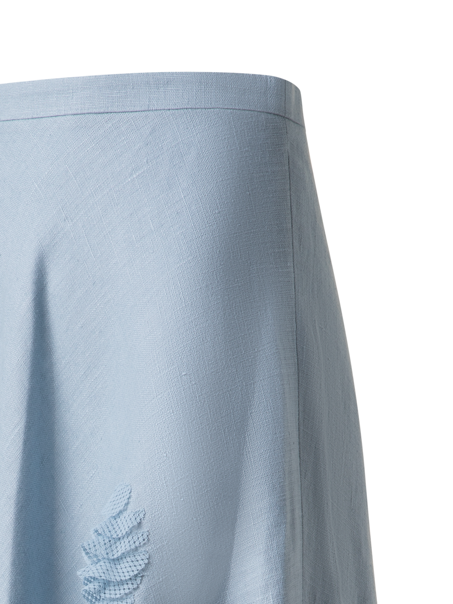 Designer Midirock aus Leinen mit 3D Carnation Detail - Blau