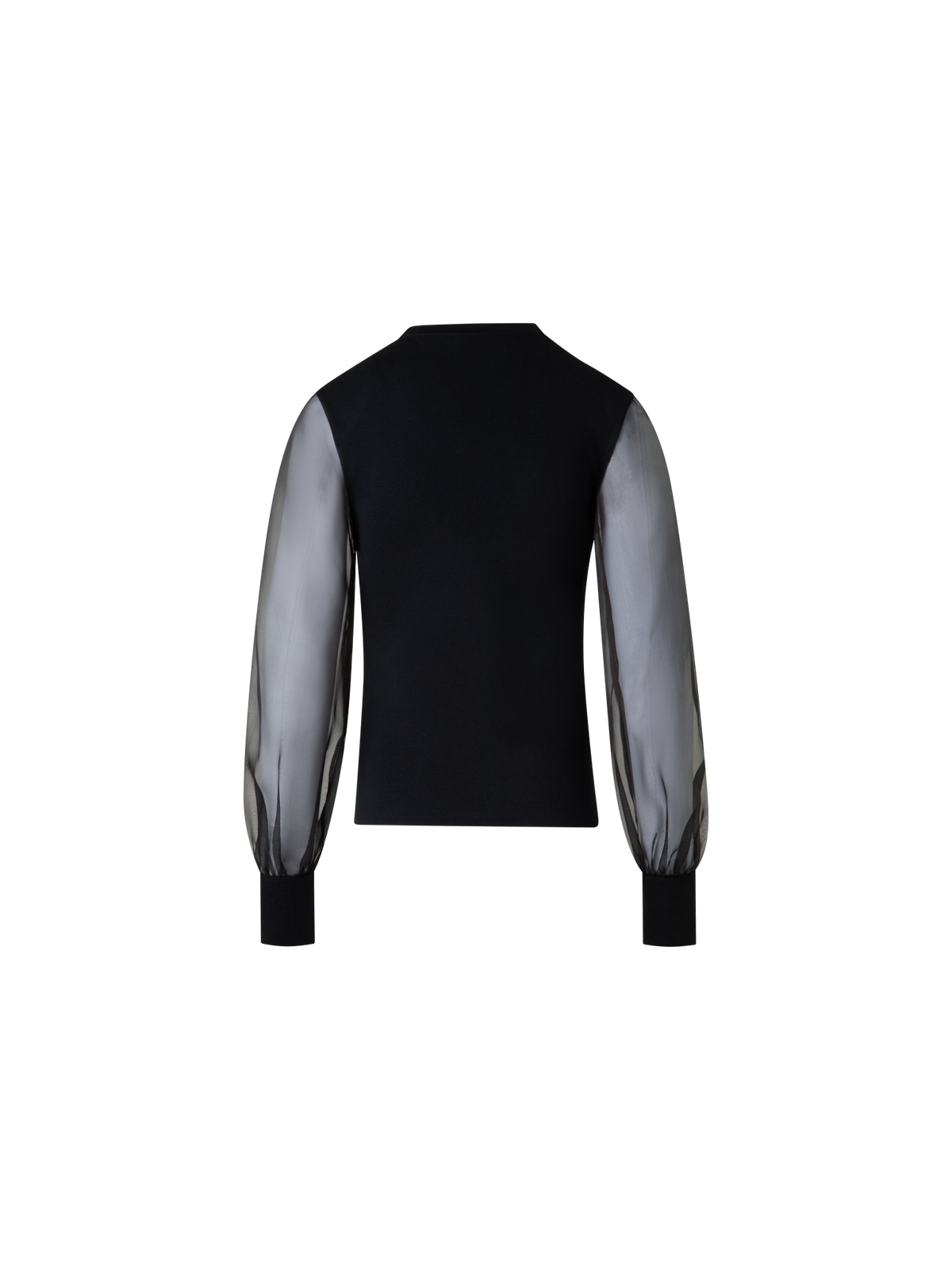 Designer Seidenpullover mit transparenten Organza-Ärmeln - Schwarz
