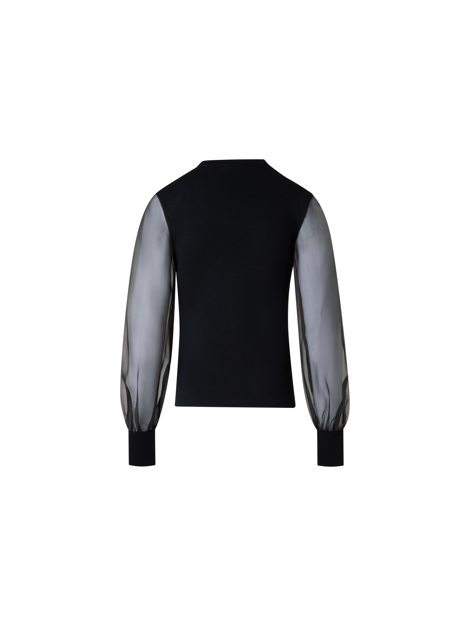 Designer Seidenpullover mit transparenten Organza-Ärmeln - Schwarz