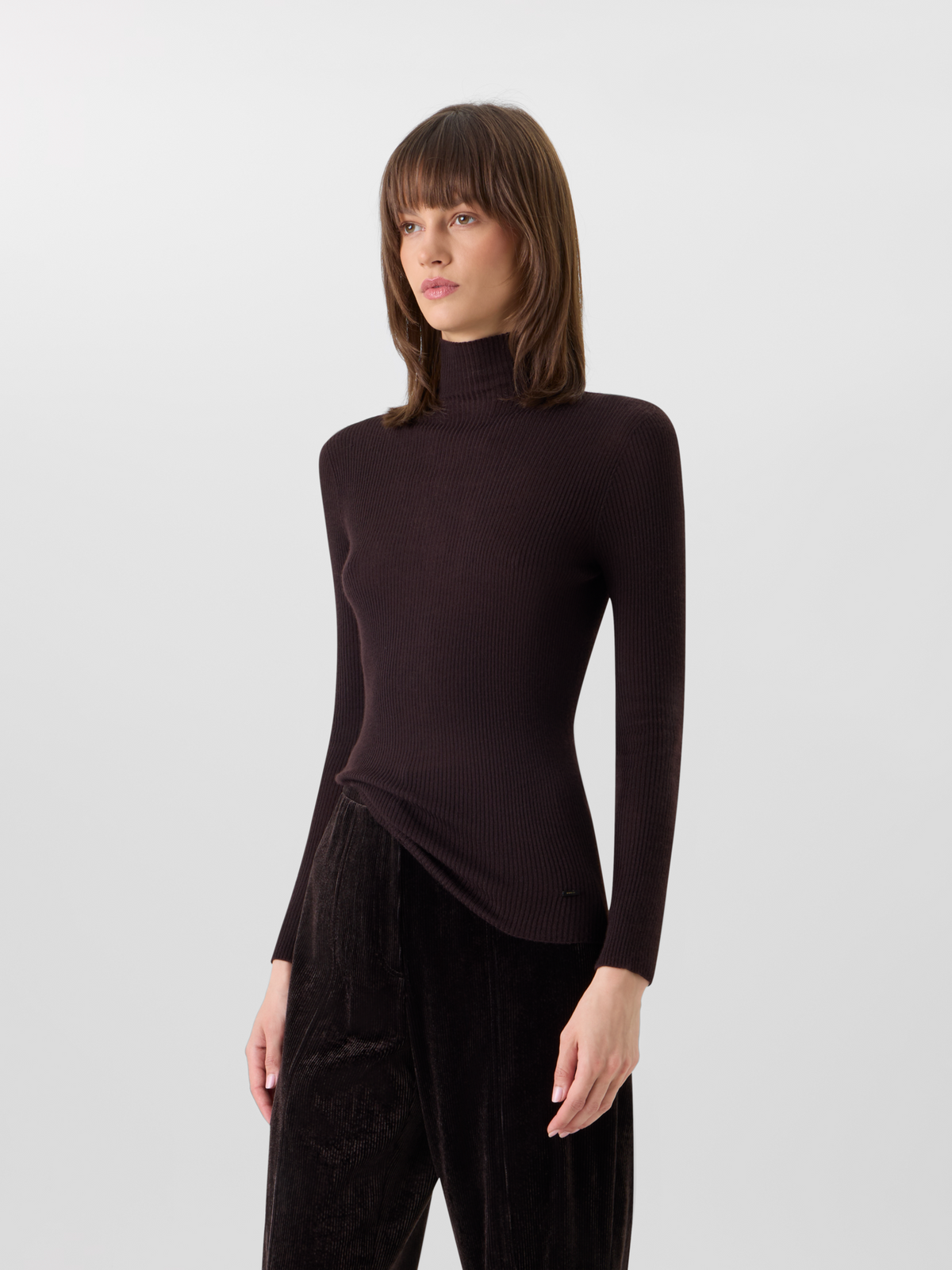 Designer Feinripp-Pullover aus Kaschmirseide mit Stehkragen - Braun #editorial
