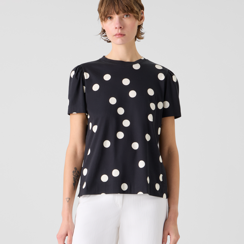 Baumwolljersey-T-Shirt mit Puffärmeln und Polka-Dots
